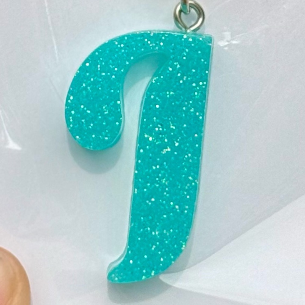 Glittery Turquoise “J” Keychain